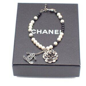 CHANEL CC Logo Camellia Imitation Pearl Round Chain Bracelet 03C France 70RL697